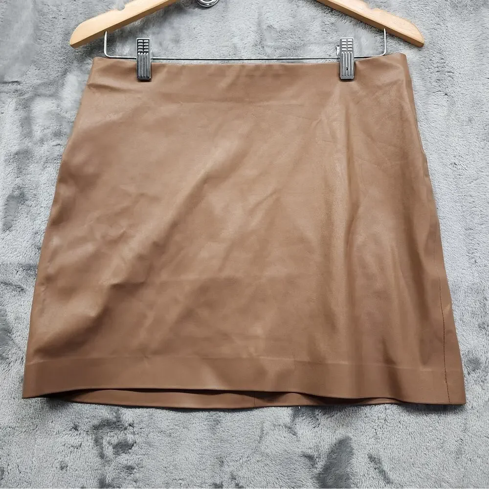 Shinestar Skirt Womens M Brown‎ Faux Leather Mini A-Line Stretch Festival Baddie